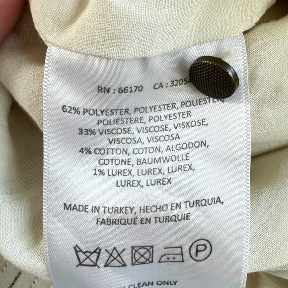 Anthro Feather Bone Womens Soleil Wrap Front Stripe Jumpsuit Sz S Metallic Ivory - Picture 8 of 10